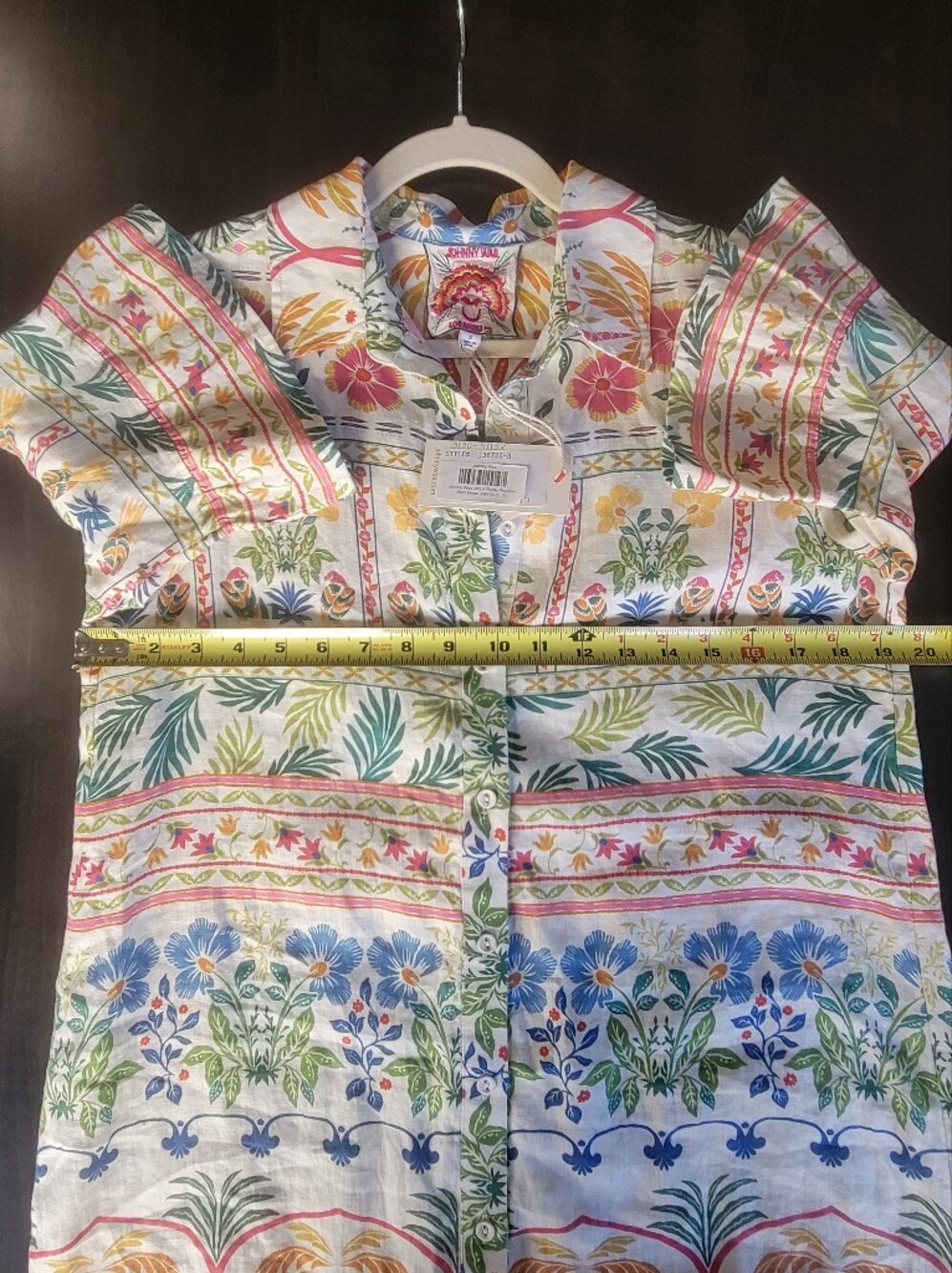 NWT Johnny Was Soller Linen Ruffle Flounce Shirt Dress Floral Small - Picture 3 of 5